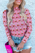 Pink Cowgirl Boots Printed Mock Neck Long Sleeve Mesh Top